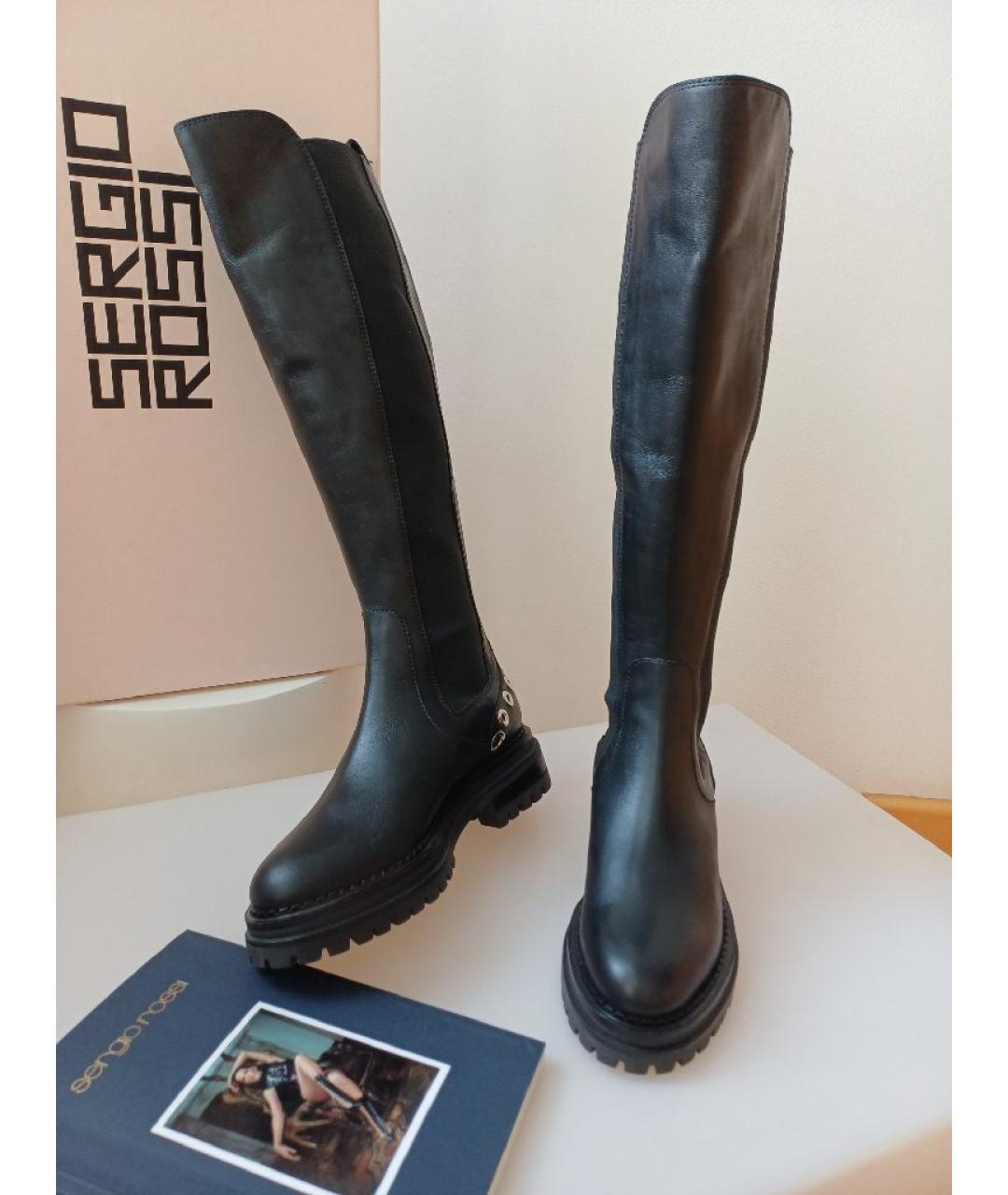 SERGIO ROSSI Черные кожаные сапоги, фото 4