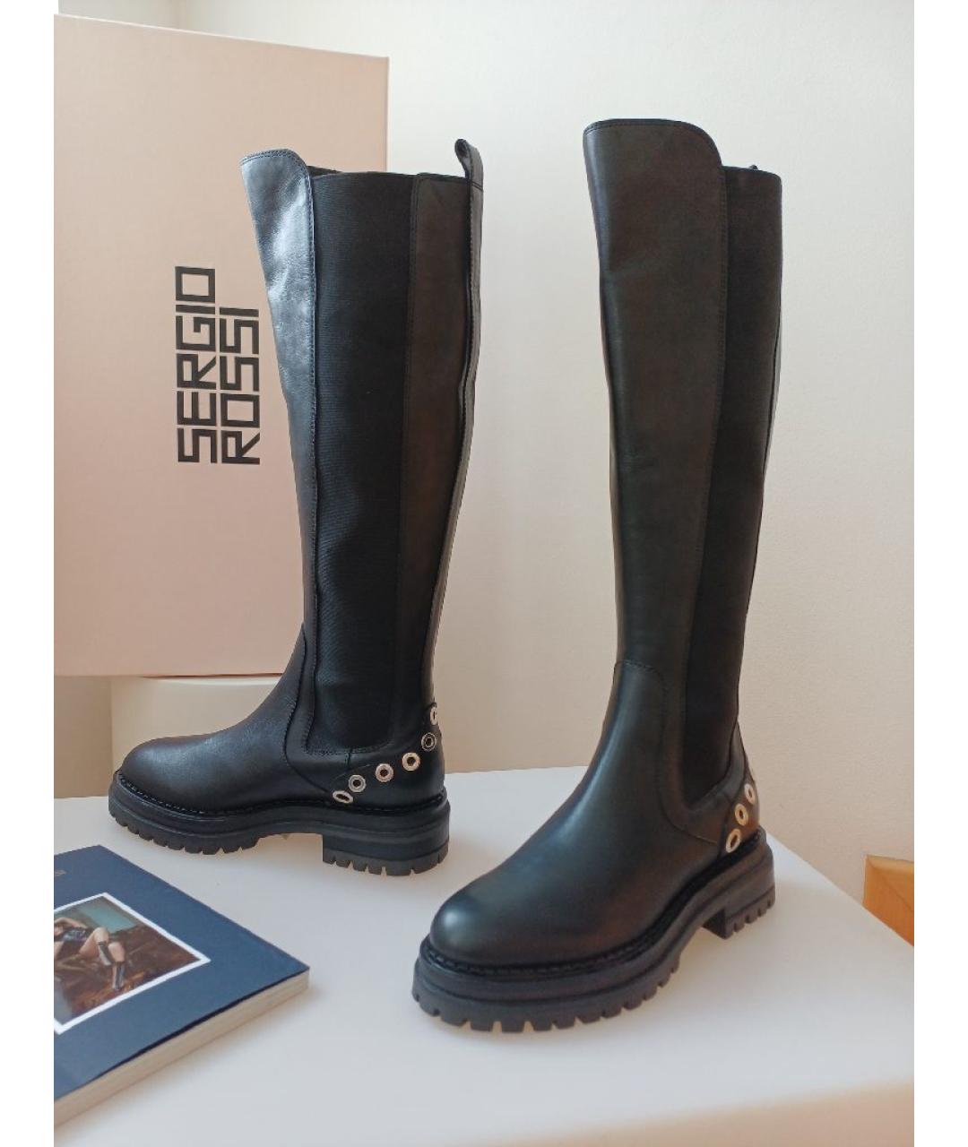 SERGIO ROSSI Черные кожаные сапоги, фото 3