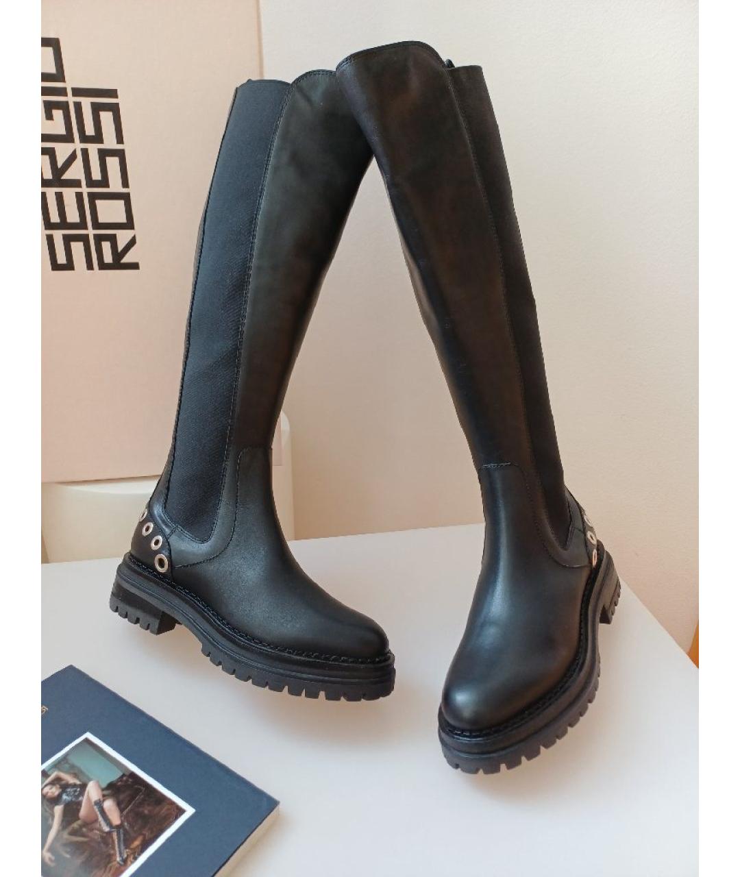 SERGIO ROSSI Черные кожаные сапоги, фото 5