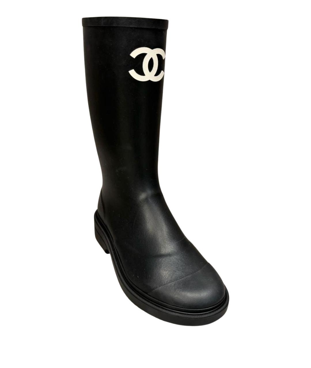 CHANEL Черные резиновые сапоги, фото 1