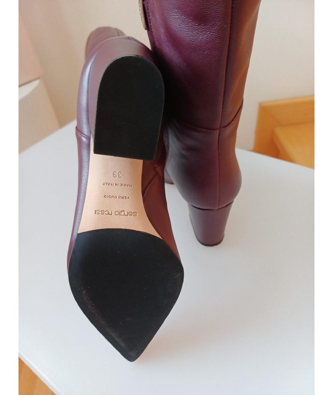 SERGIO ROSSI Бордовые кожаные сапоги, фото 8