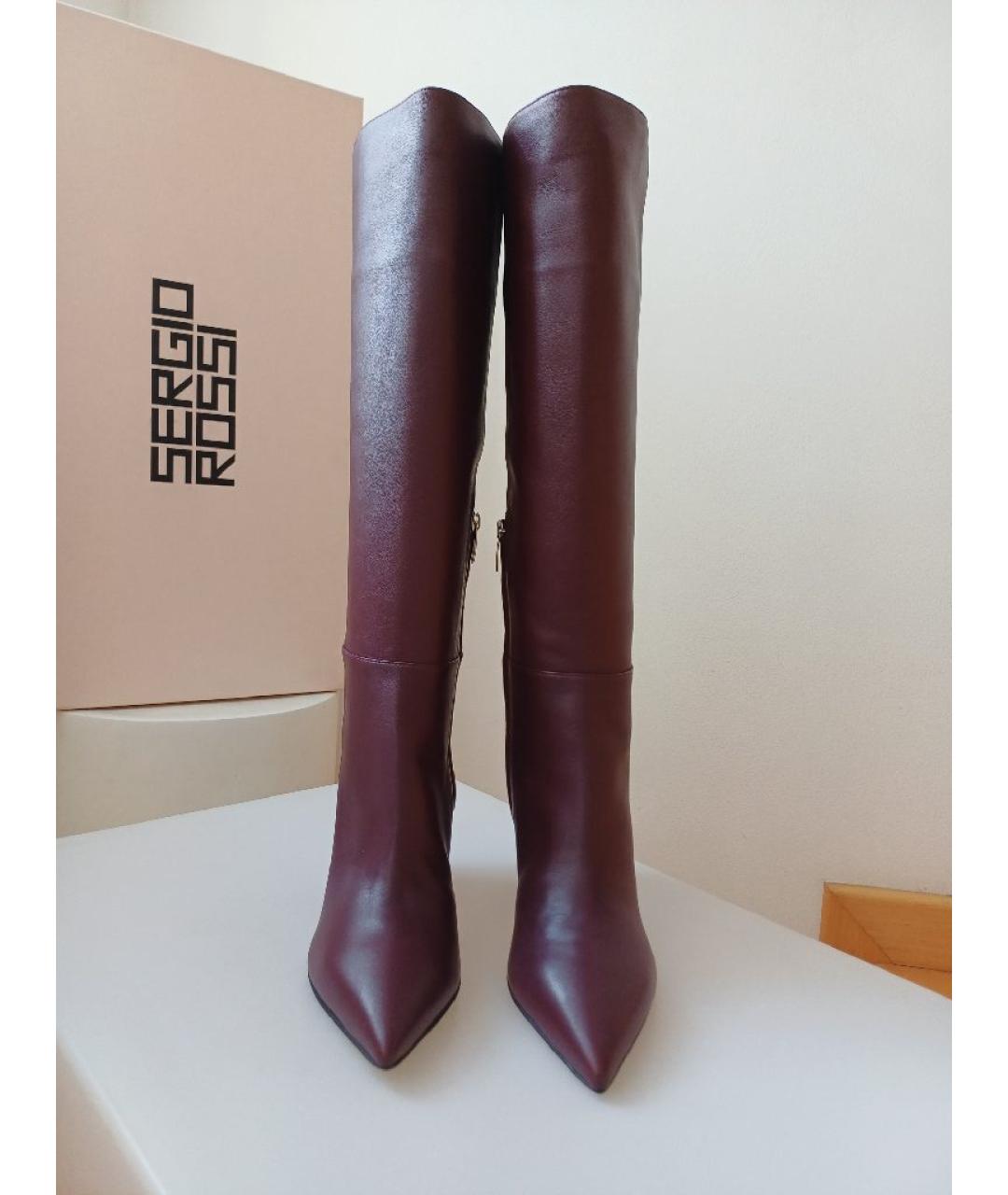SERGIO ROSSI Бордовые кожаные сапоги, фото 6