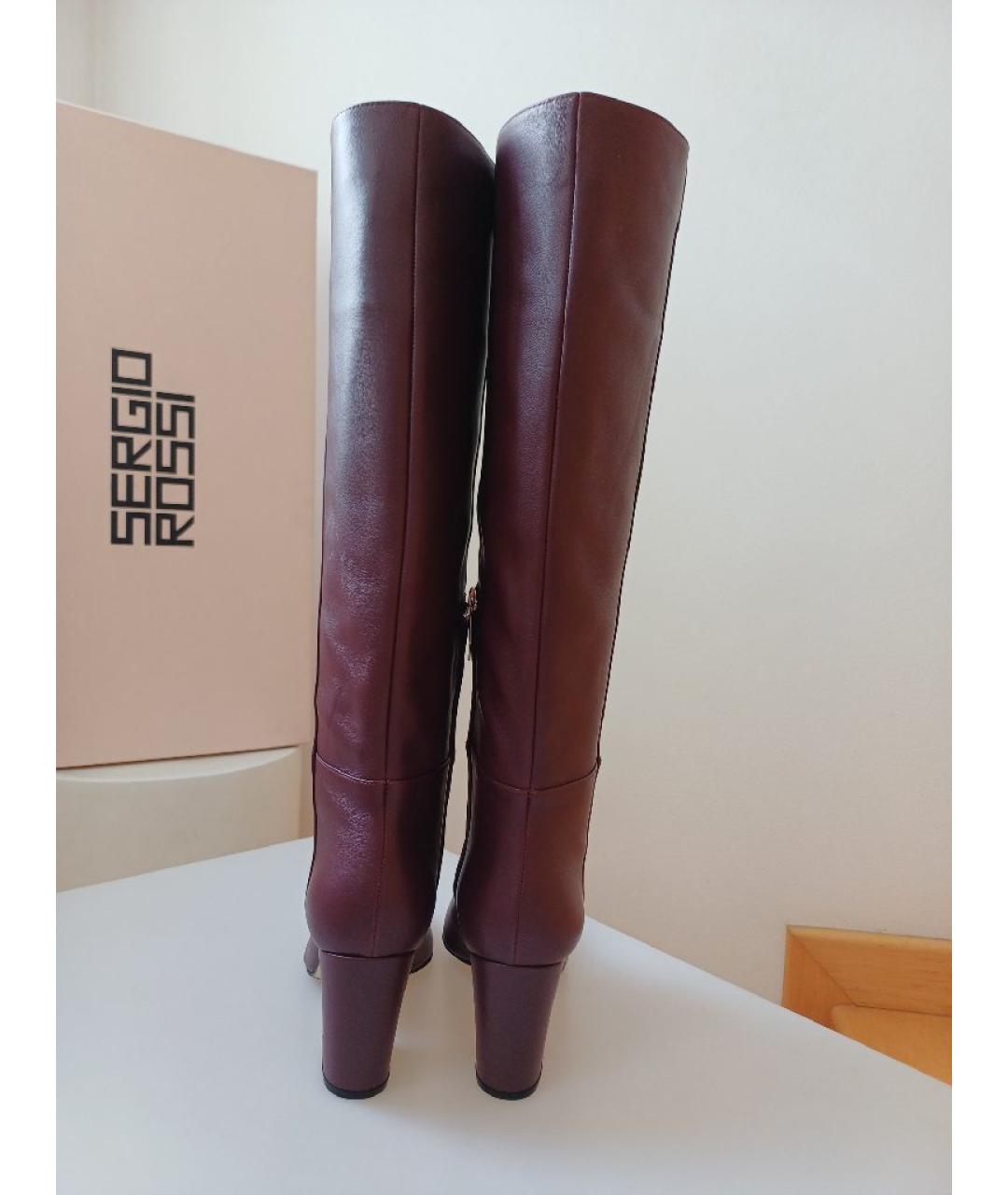 SERGIO ROSSI Бордовые кожаные сапоги, фото 7