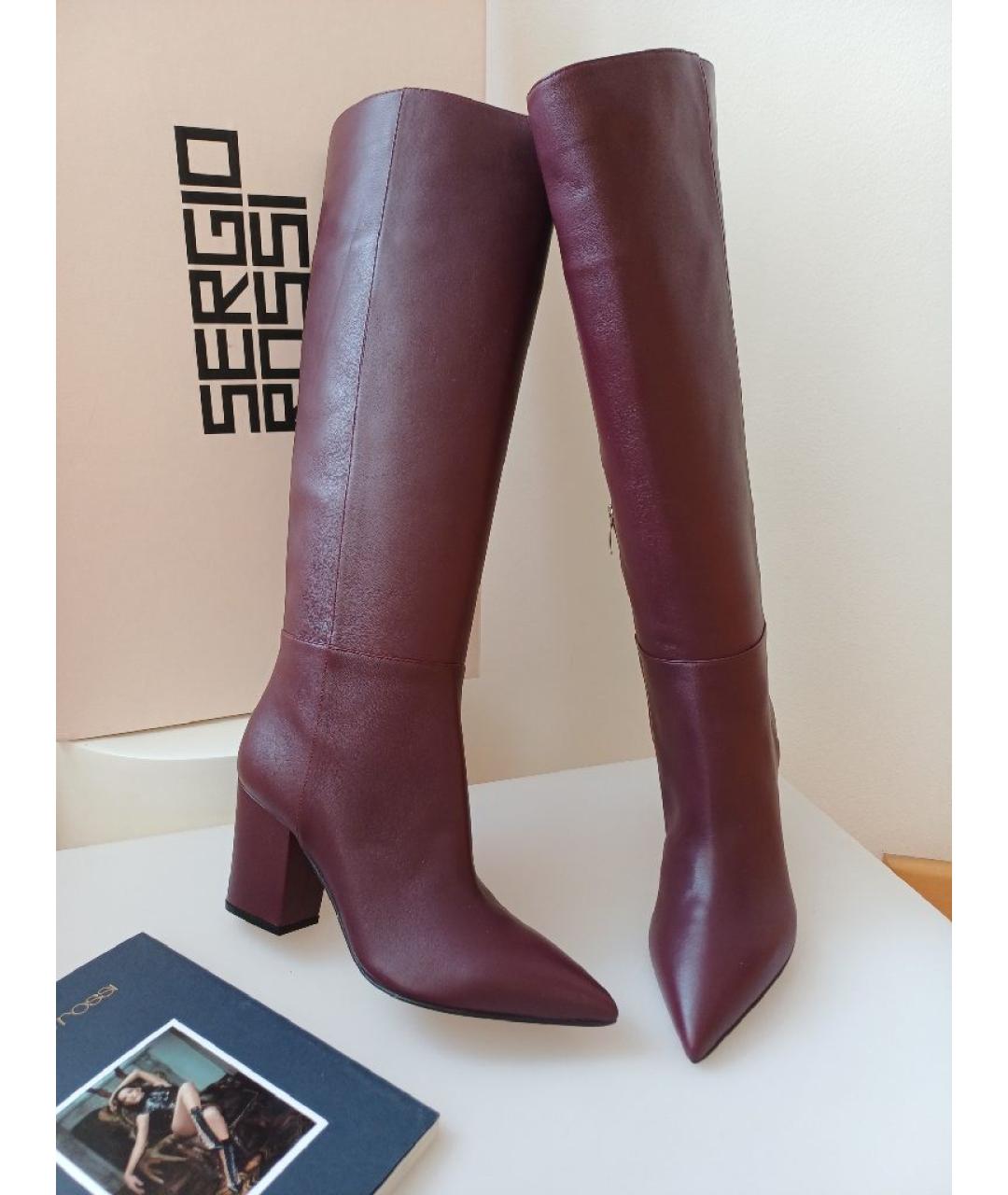 SERGIO ROSSI Бордовые кожаные сапоги, фото 3