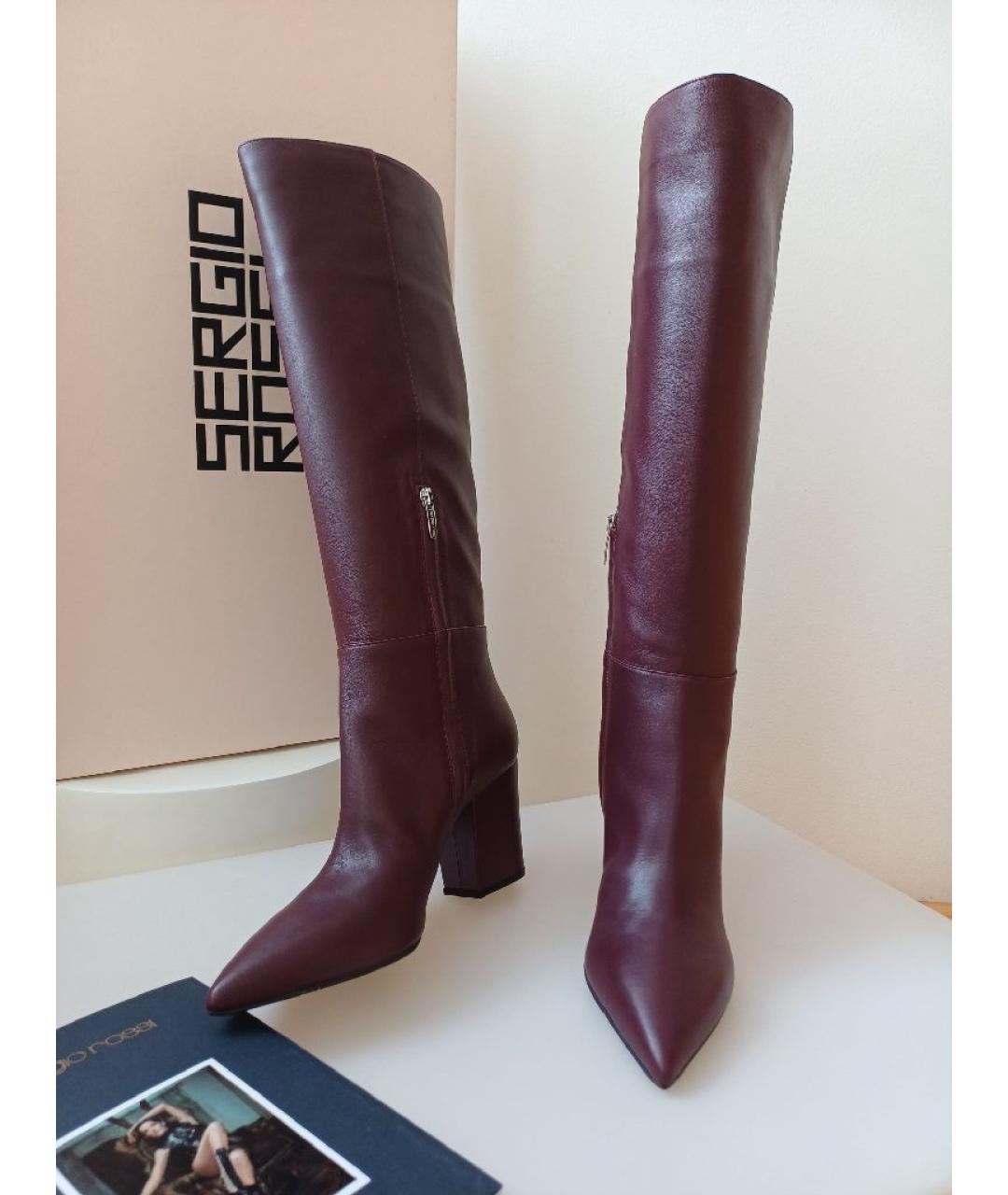SERGIO ROSSI Бордовые кожаные сапоги, фото 5