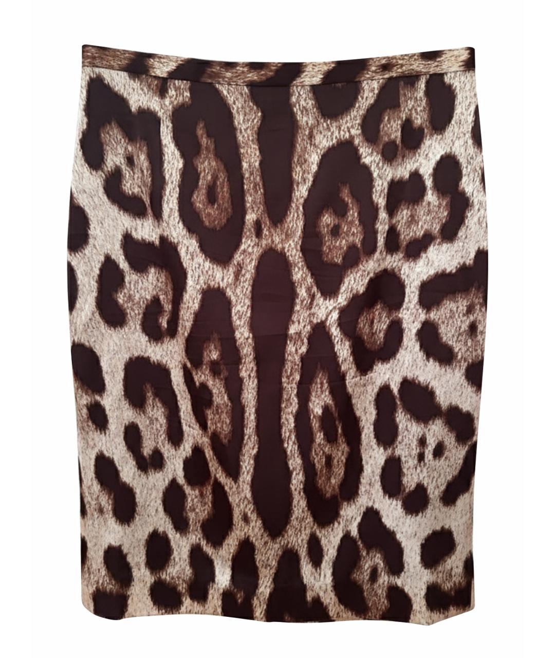 DOLCE&GABBANA Коричневая шелковая юбка миди, фото 1