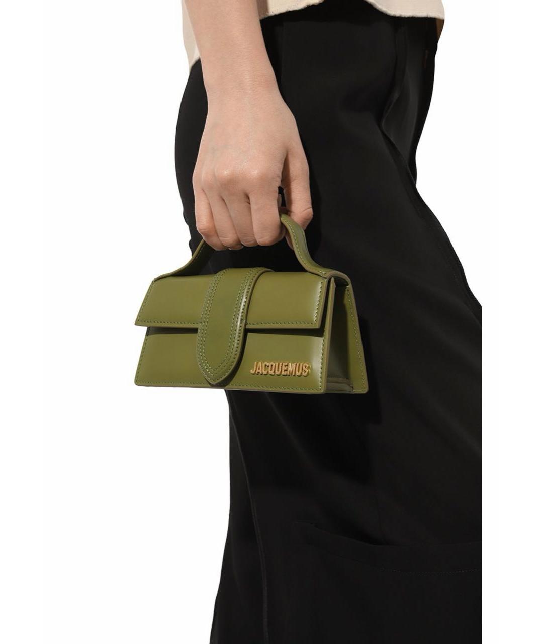 JACQUEMUS Хаки кожаная сумка с короткими ручками, фото 5