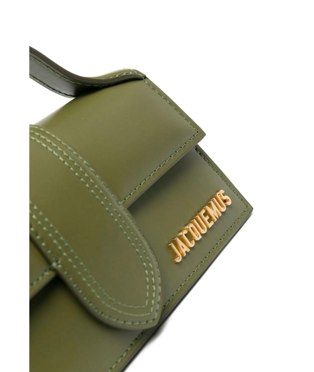 JACQUEMUS Хаки кожаная сумка с короткими ручками, фото 3
