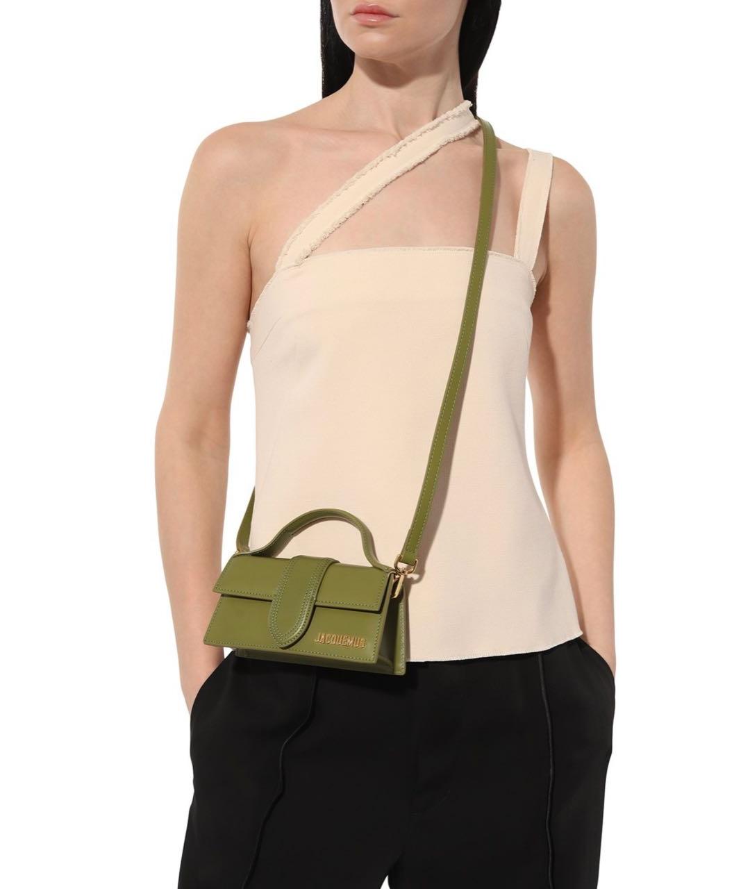 JACQUEMUS Хаки кожаная сумка с короткими ручками, фото 6
