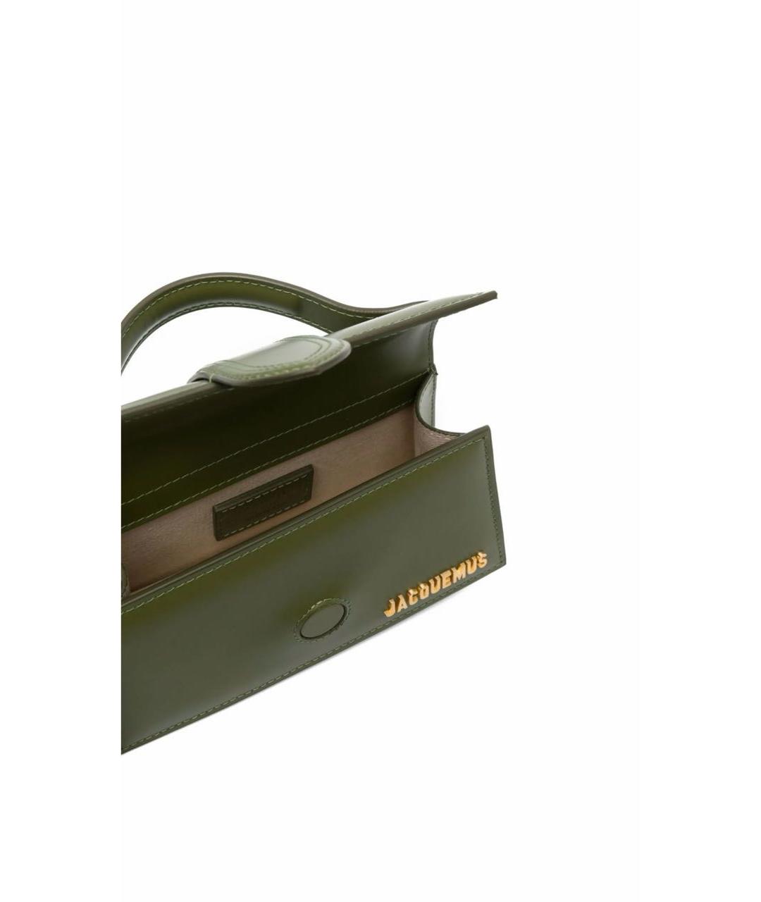 JACQUEMUS Хаки кожаная сумка с короткими ручками, фото 4