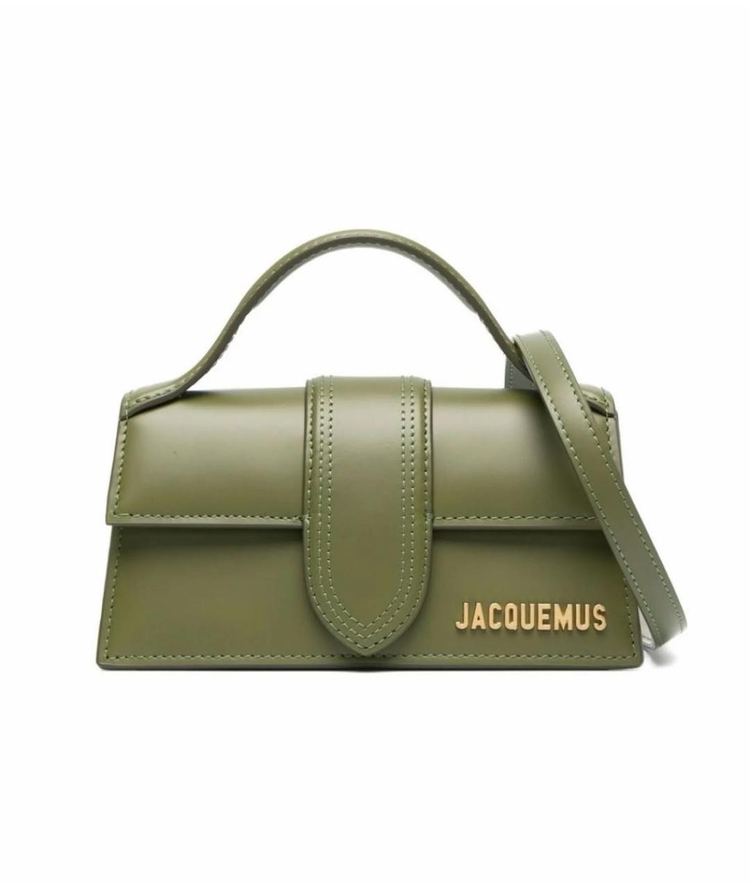 JACQUEMUS Хаки кожаная сумка с короткими ручками, фото 1