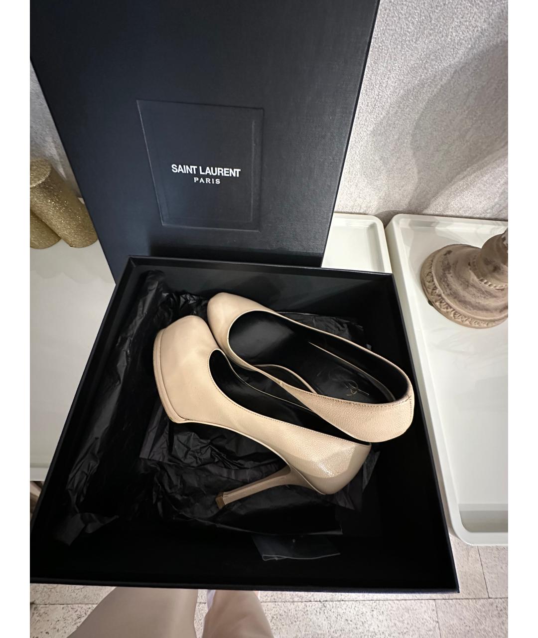 SAINT LAURENT Бежевые кожаные туфли, фото 7