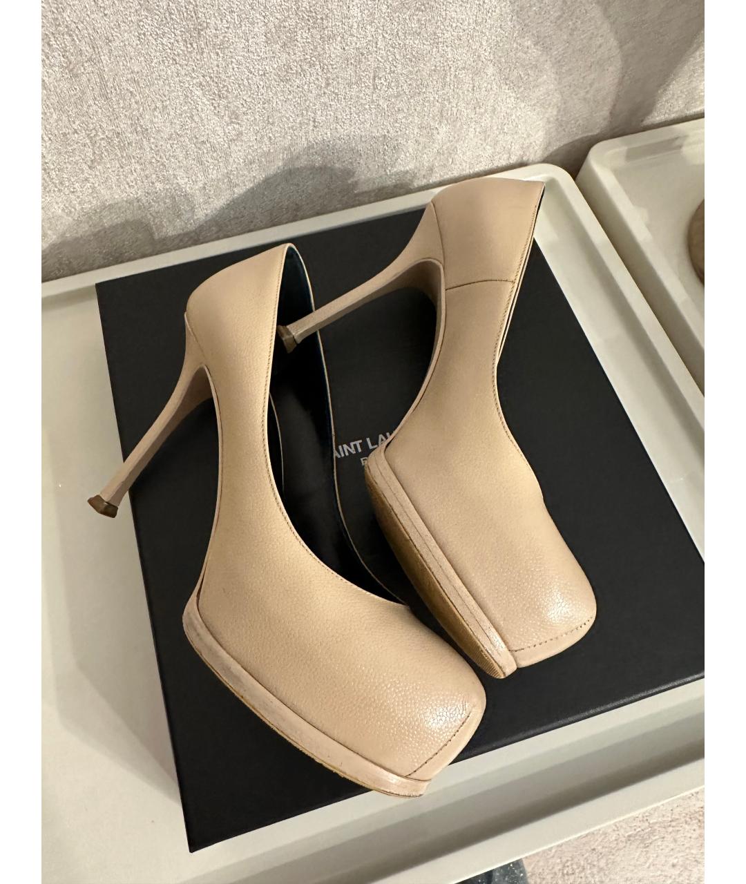 SAINT LAURENT Бежевые кожаные туфли, фото 6