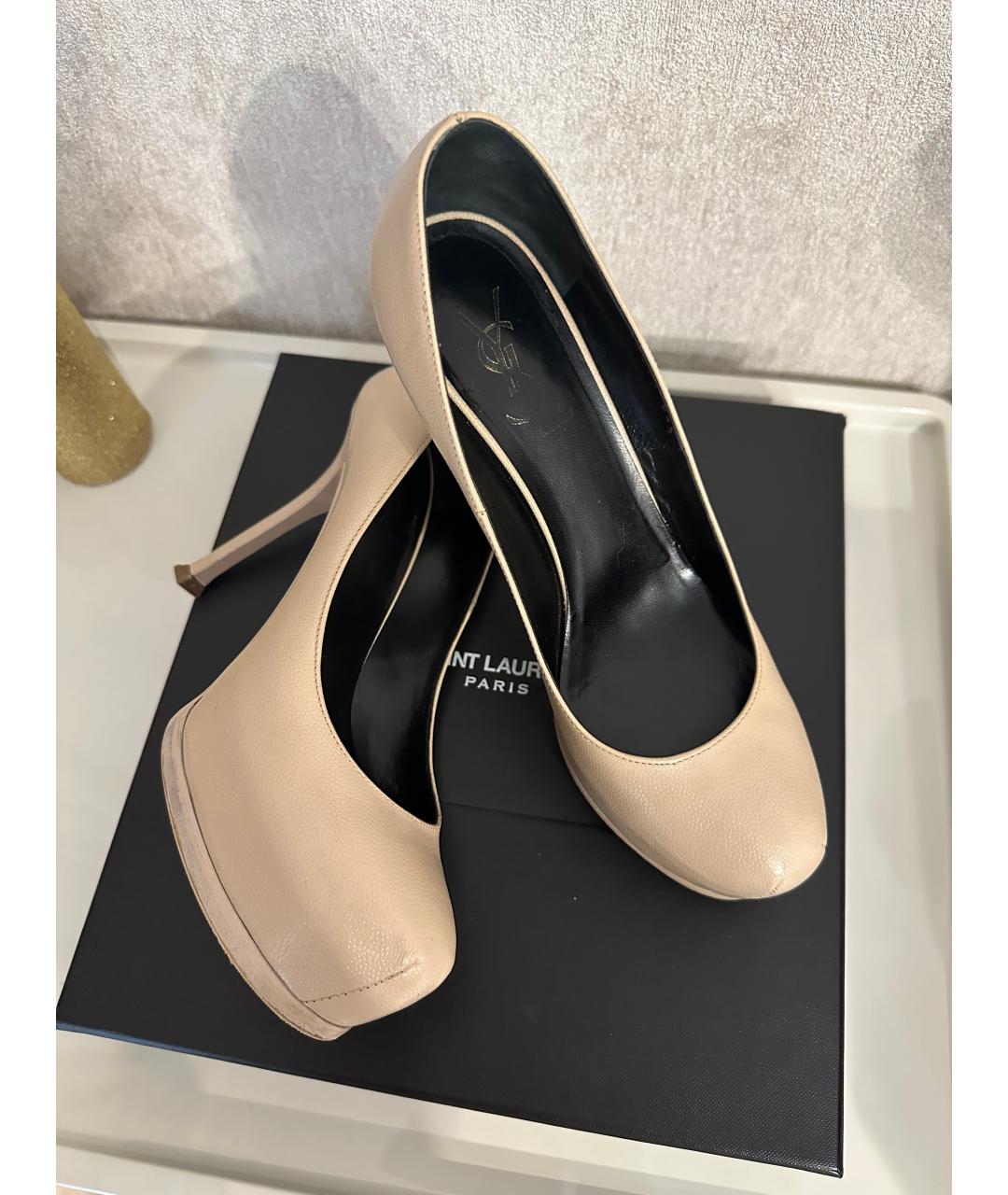 SAINT LAURENT Бежевые кожаные туфли, фото 3