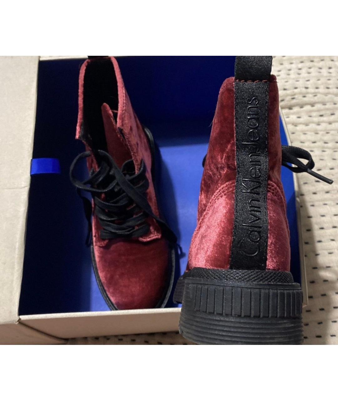 CALVIN KLEIN Бордовые бархатные ботинки, фото 3