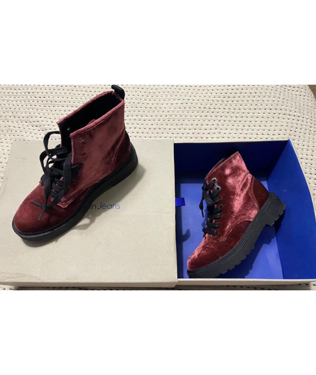 CALVIN KLEIN Бордовые бархатные ботинки, фото 4