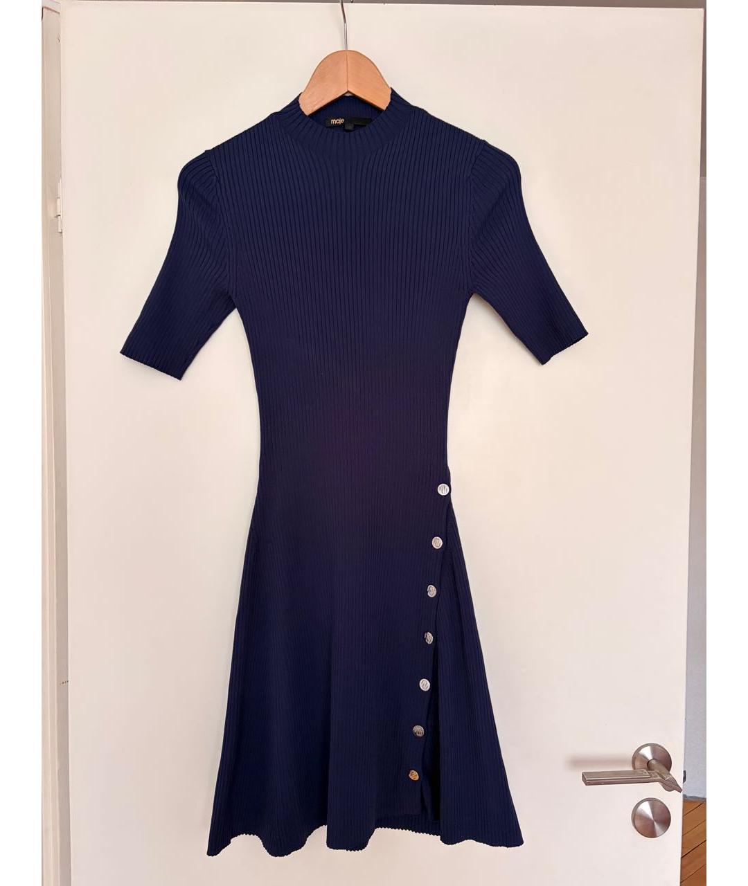 MAJE Темно-синее полиэстеровое повседневное платье, фото 4