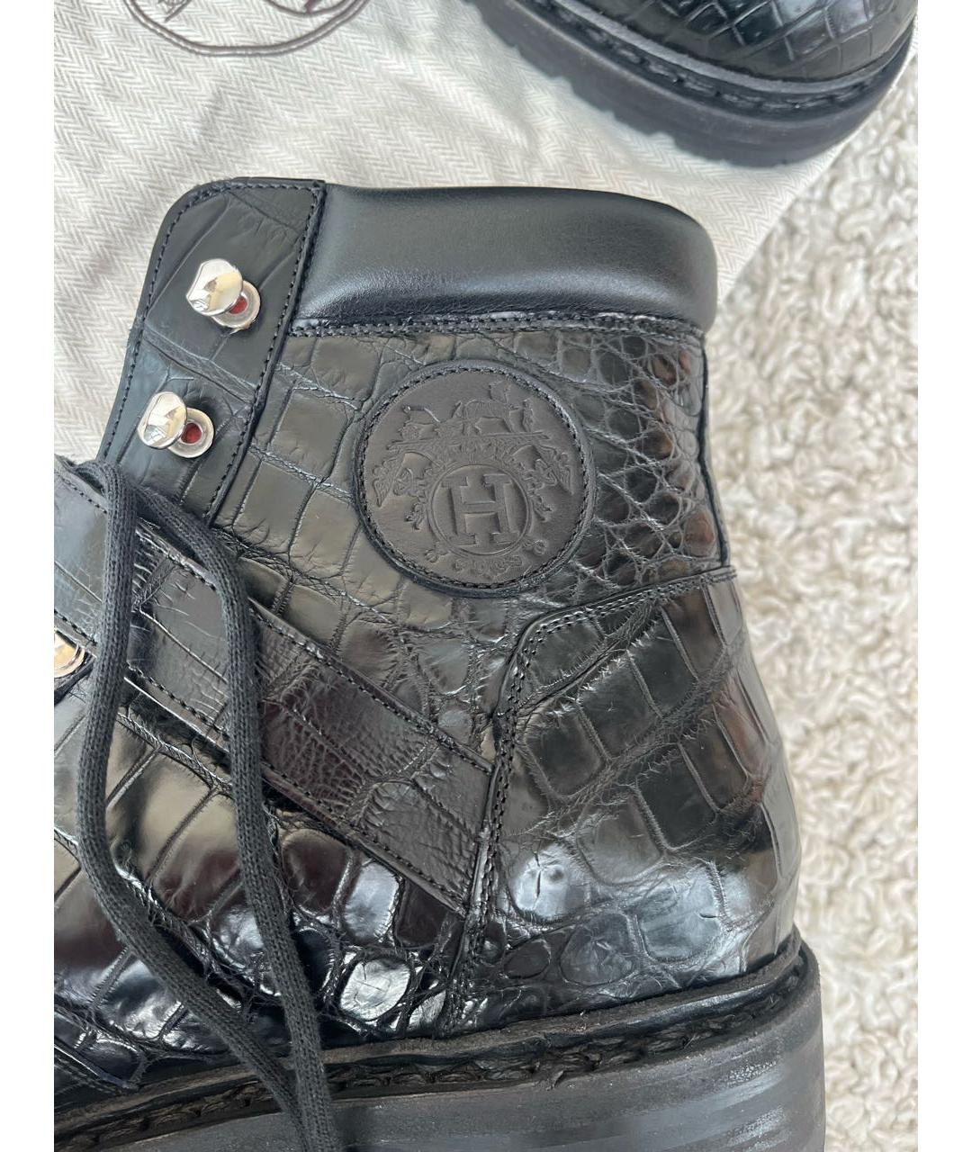 HERMES Черные ботинки из экзотической кожи, фото 6