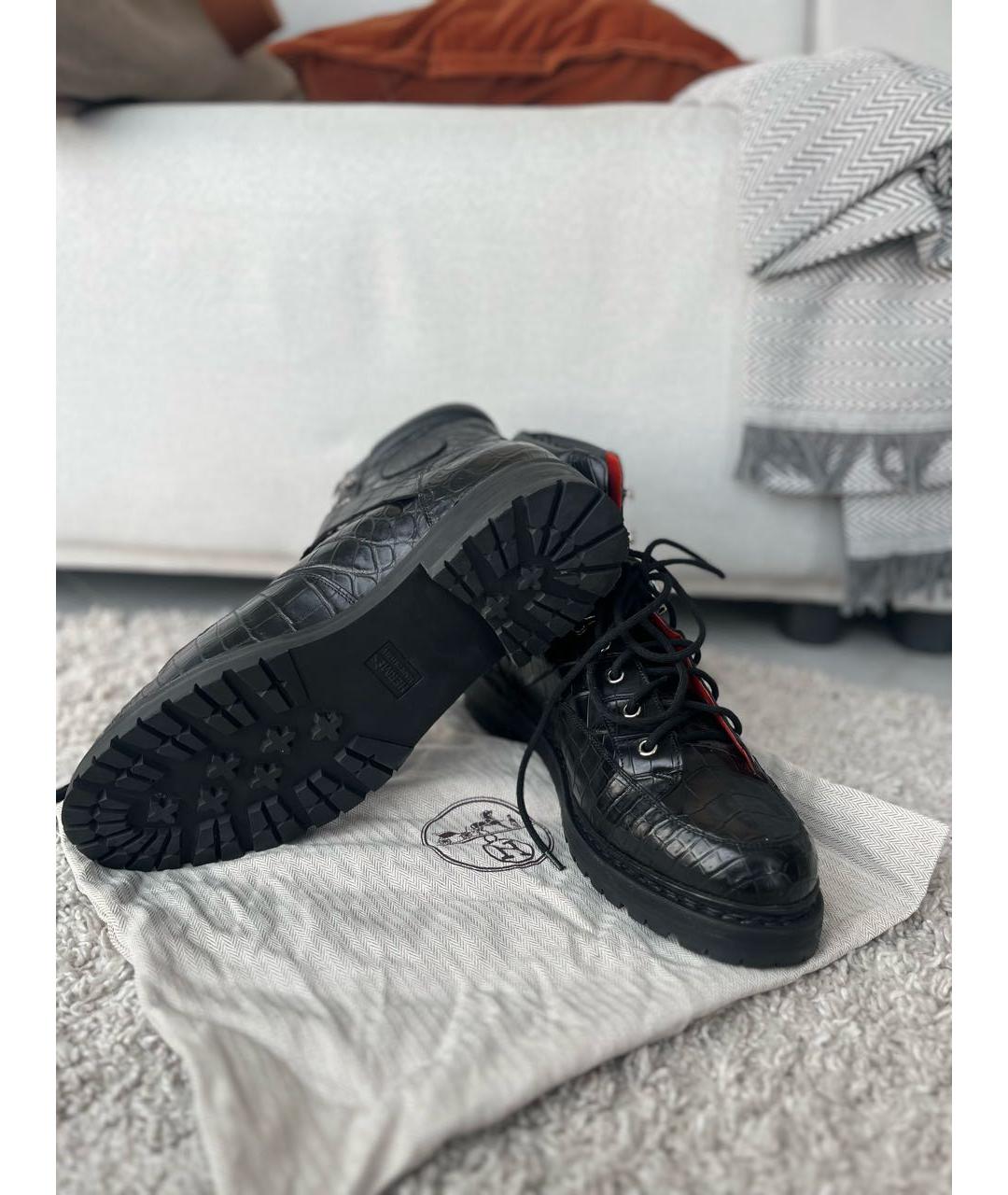 HERMES Черные ботинки из экзотической кожи, фото 2