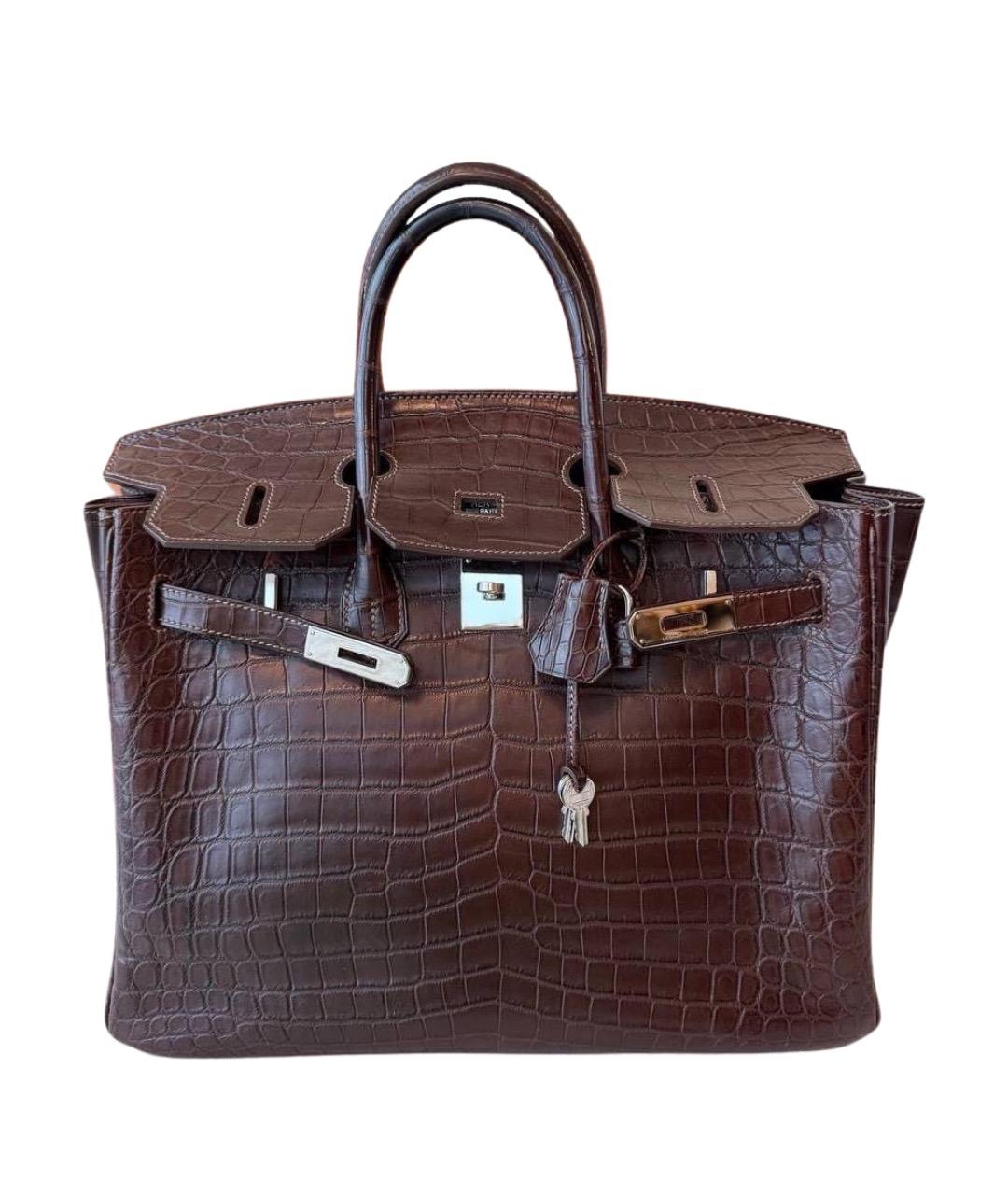 HERMES Коричневая сумка с короткими ручками из экзотической кожи, фото 1