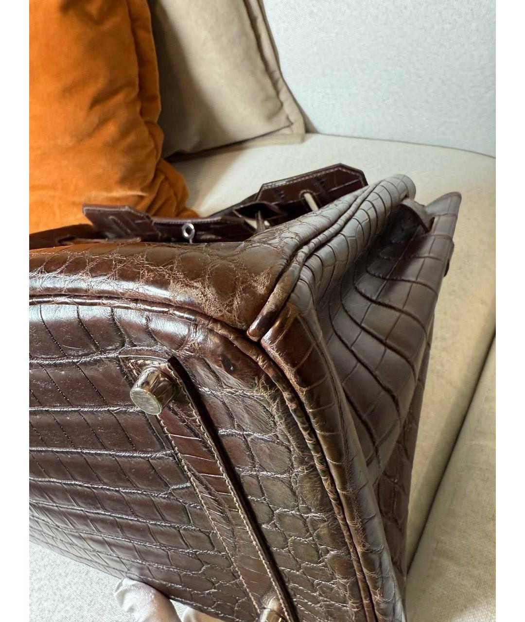 HERMES Коричневая сумка с короткими ручками из экзотической кожи, фото 6