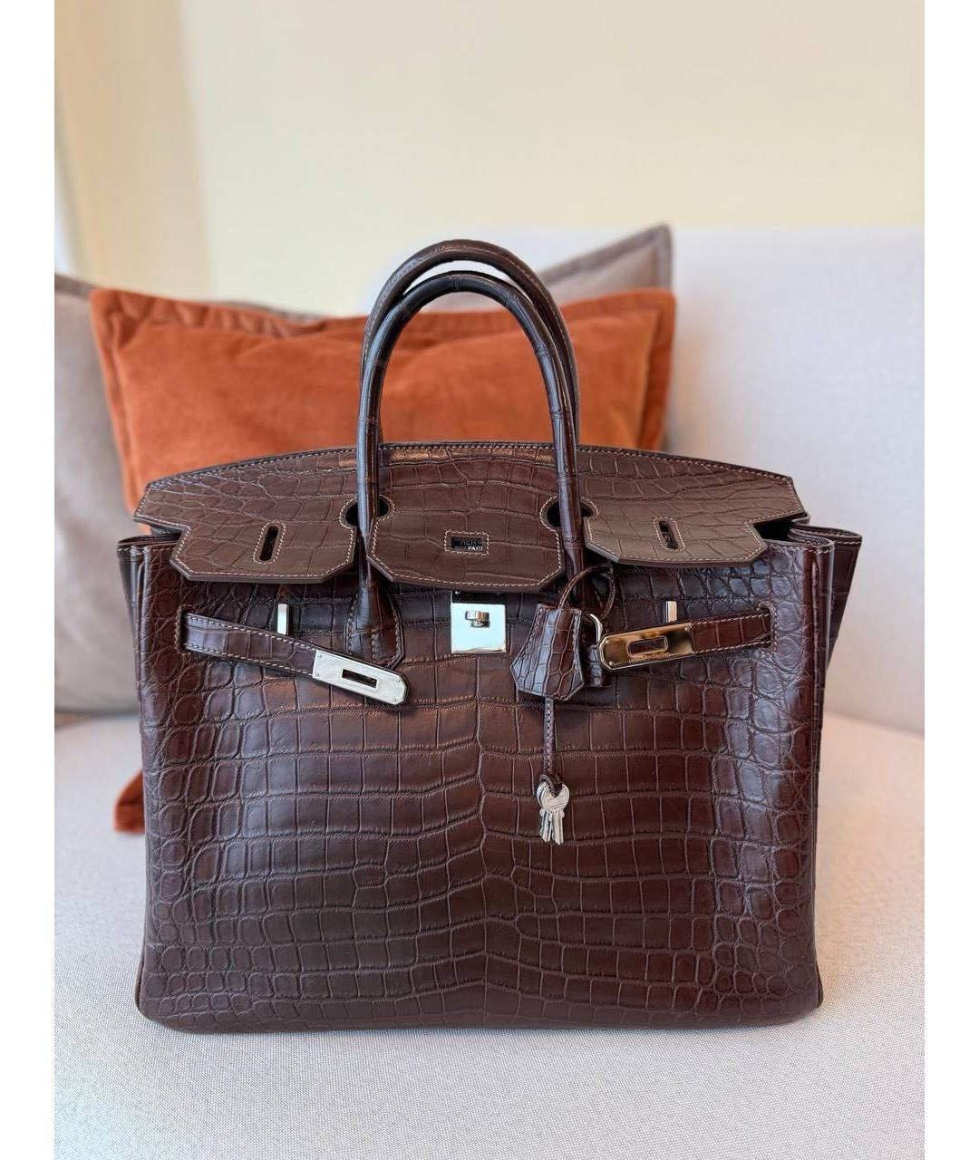 HERMES Коричневая сумка с короткими ручками из экзотической кожи, фото 9