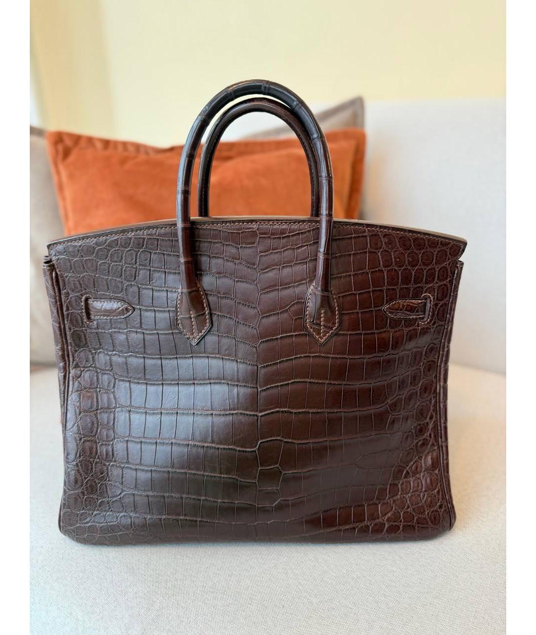 HERMES Коричневая сумка с короткими ручками из экзотической кожи, фото 3