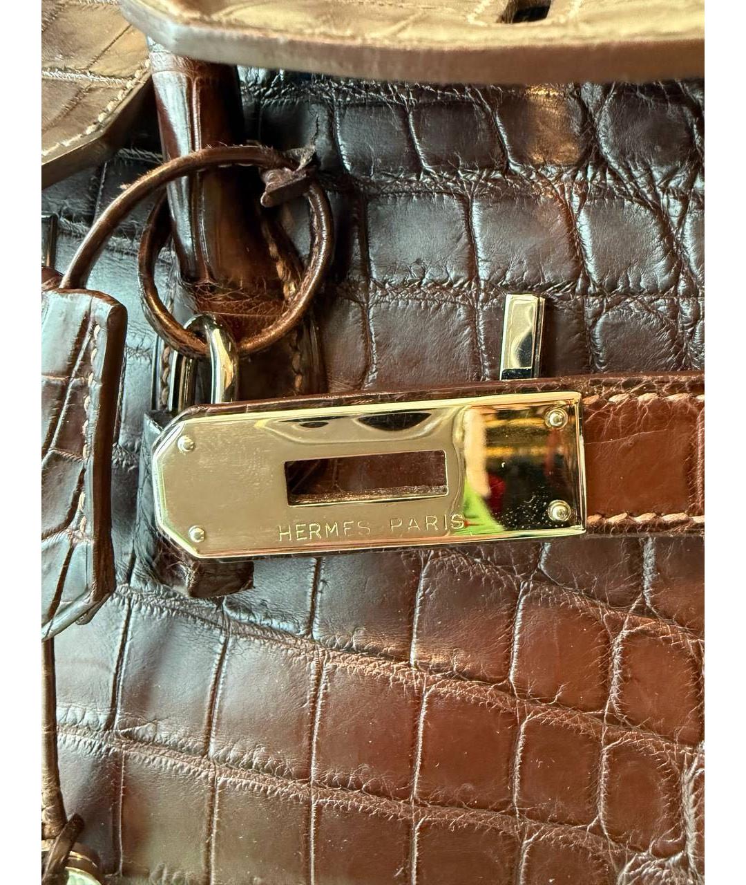 HERMES Коричневая сумка с короткими ручками из экзотической кожи, фото 2