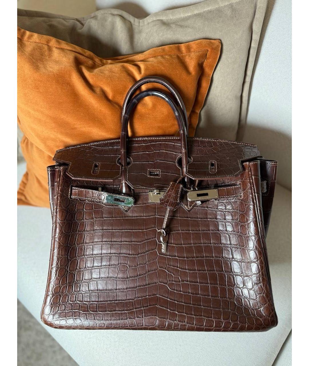 HERMES Коричневая сумка с короткими ручками из экзотической кожи, фото 8