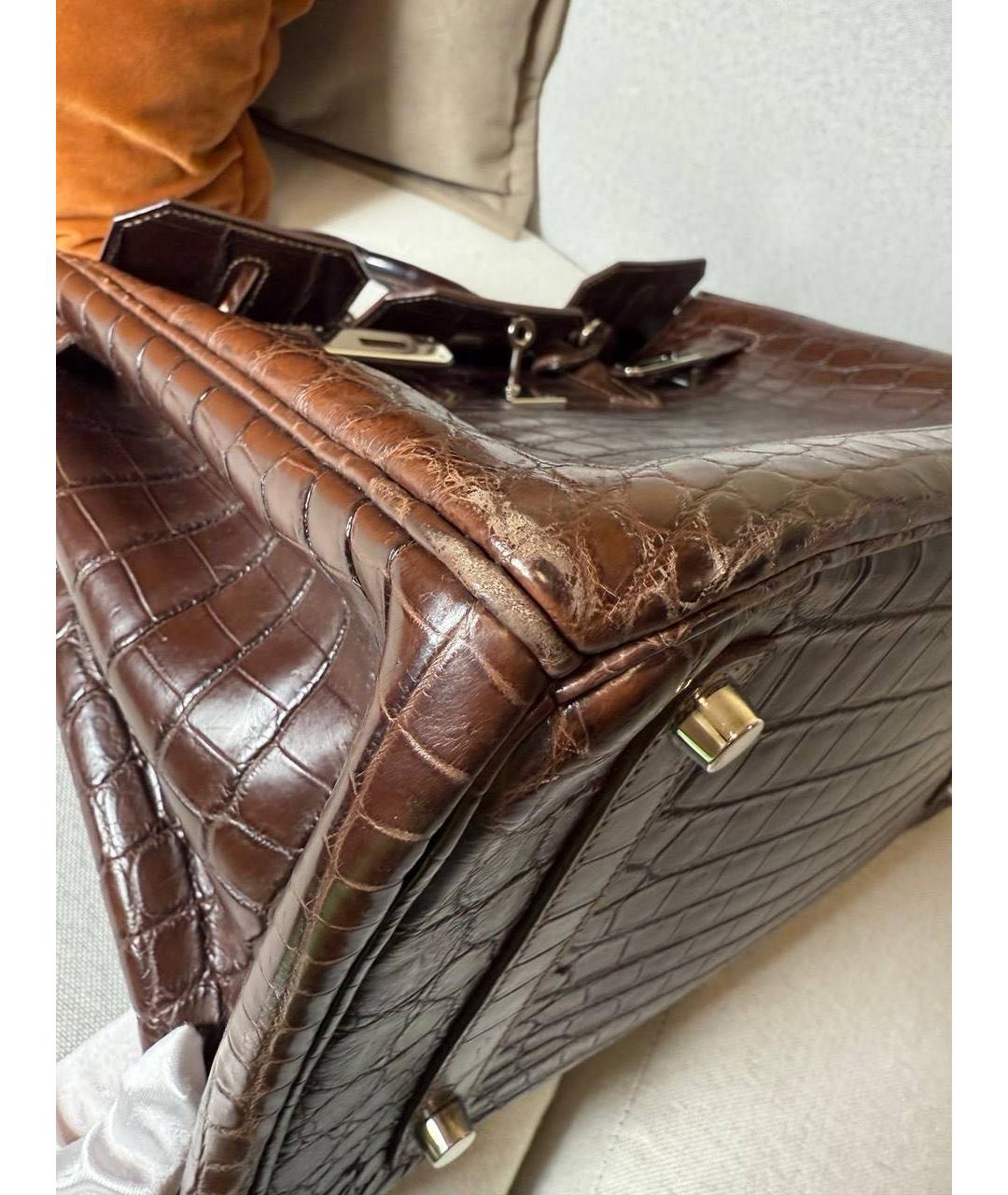 HERMES Коричневая сумка с короткими ручками из экзотической кожи, фото 5