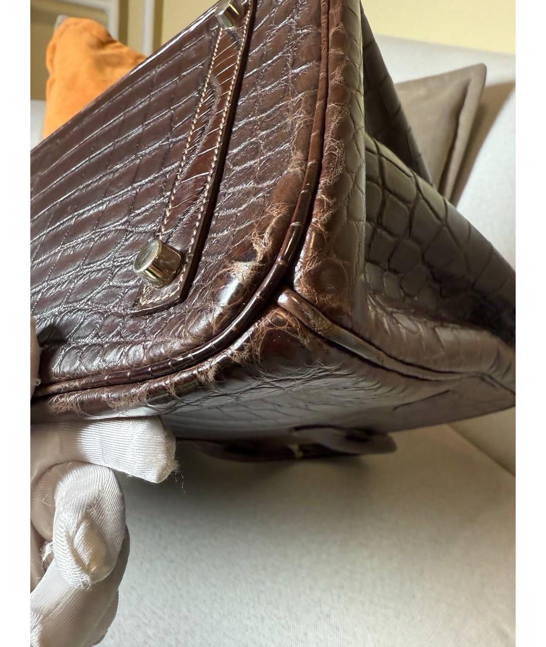 HERMES Коричневая сумка с короткими ручками из экзотической кожи, фото 7