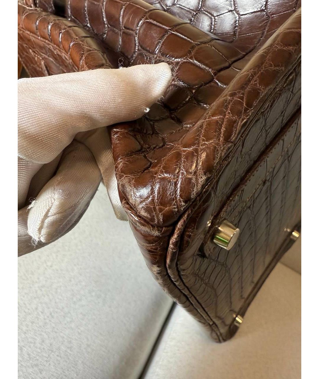 HERMES Коричневая сумка с короткими ручками из экзотической кожи, фото 4
