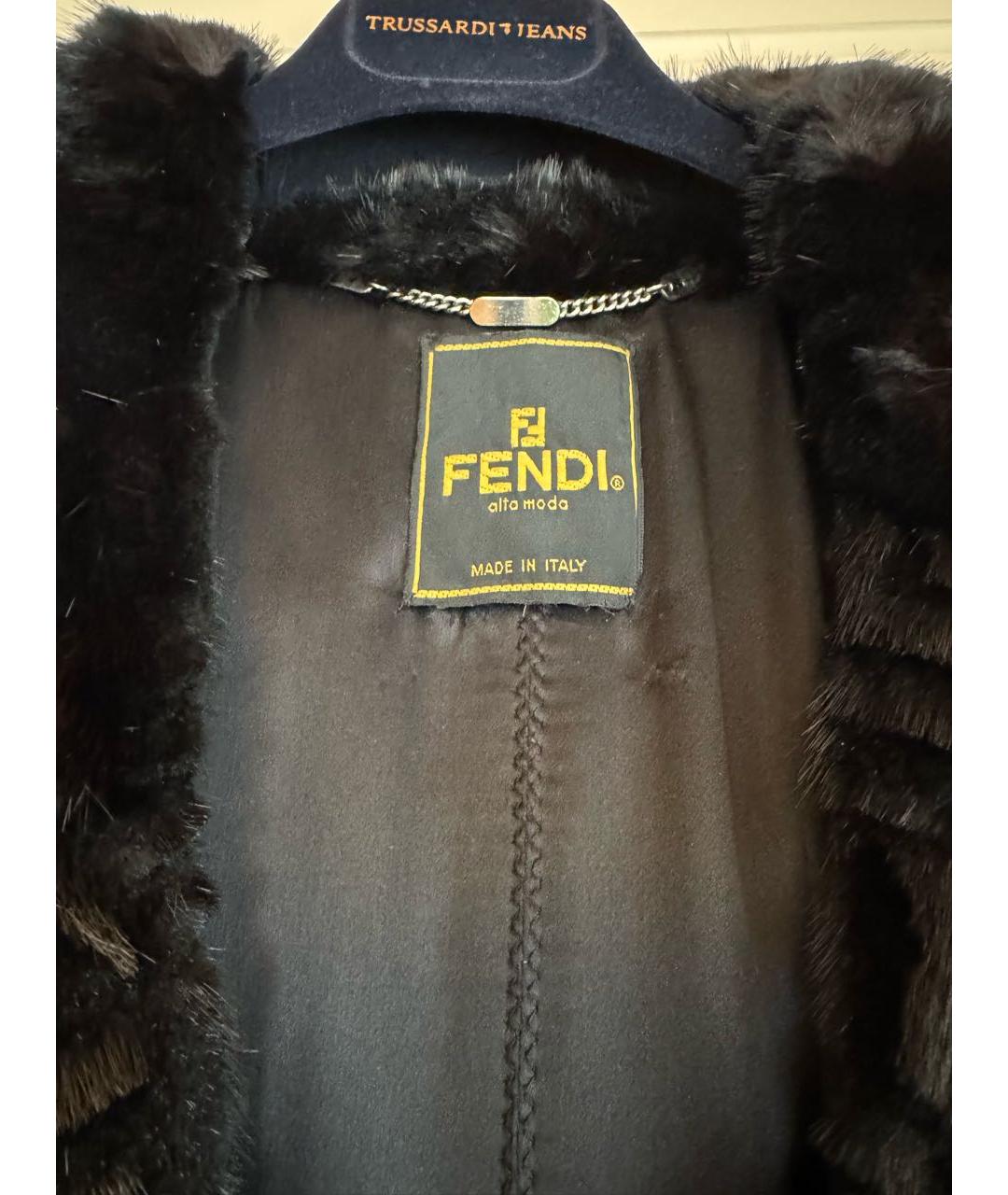 FENDI Черное пальто из экзотической кожи, фото 4