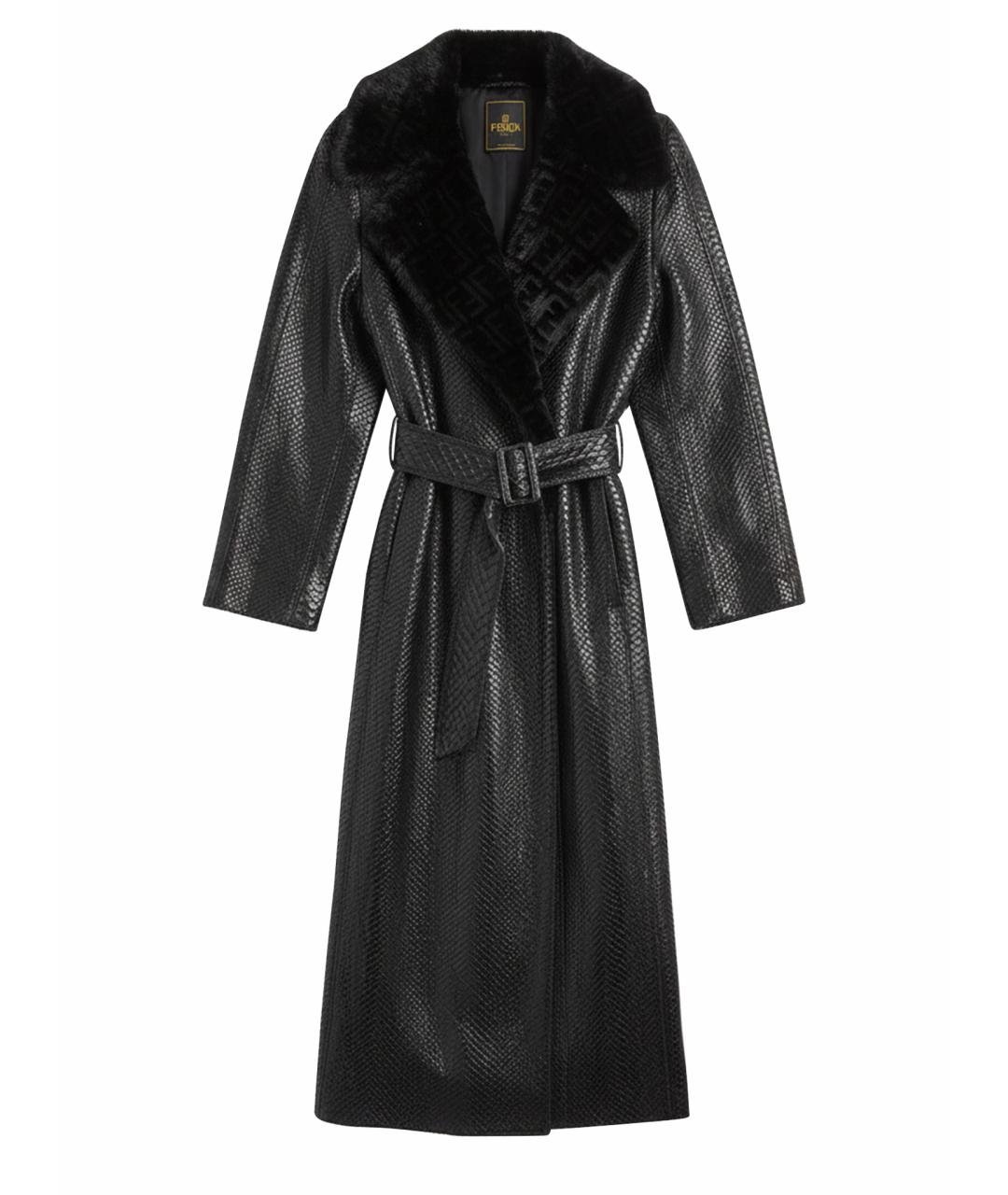 FENDI Черное пальто из экзотической кожи, фото 1