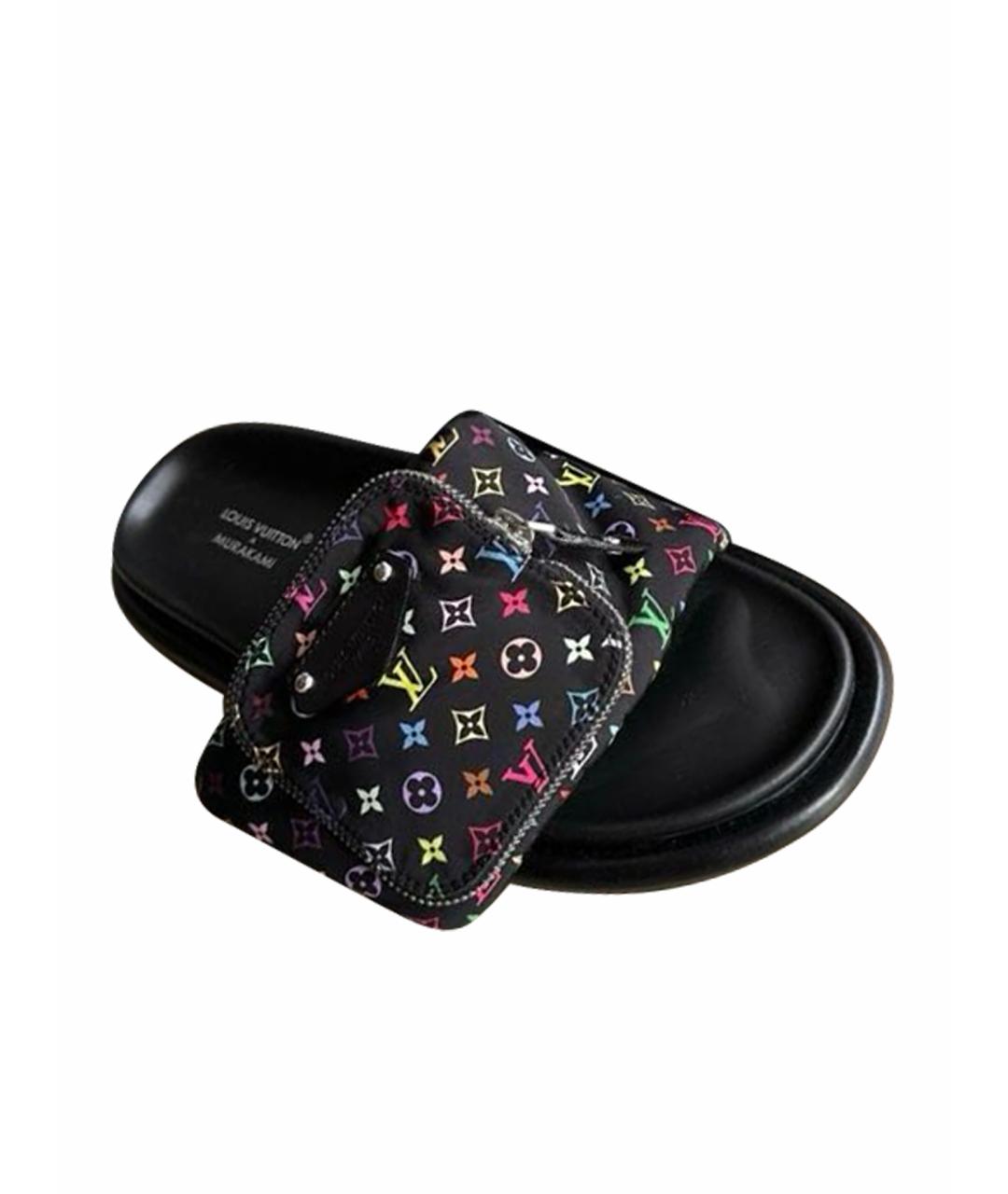 LOUIS VUITTON Черные кожаные шлепанцы, фото 1