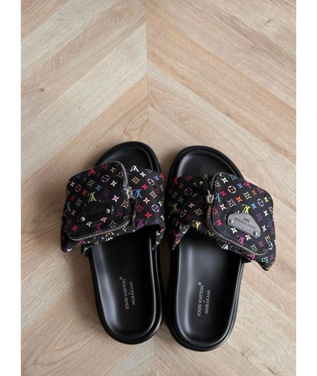 LOUIS VUITTON Черные кожаные шлепанцы, фото 3