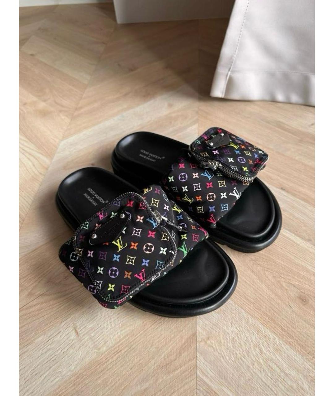LOUIS VUITTON Черные кожаные шлепанцы, фото 5