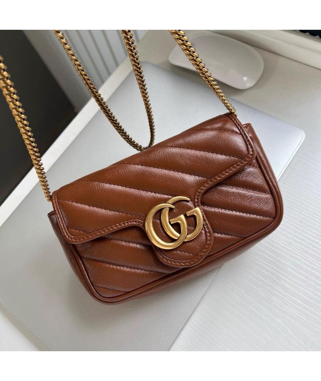 GUCCI Коричневая кожаная сумка через плечо, фото 8