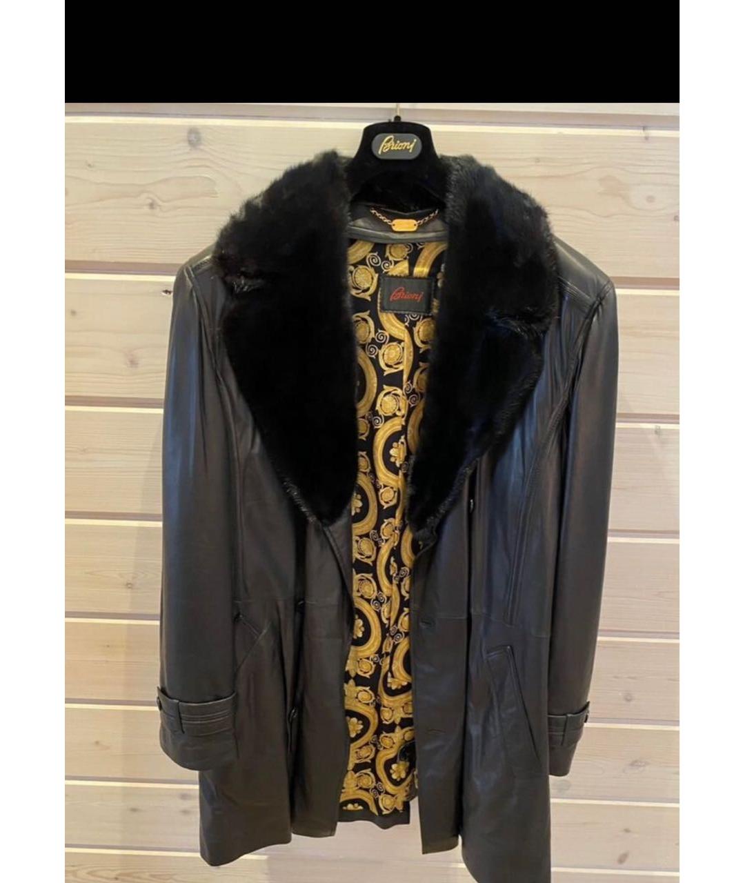BRIONI Черное кожаное пальто, фото 2