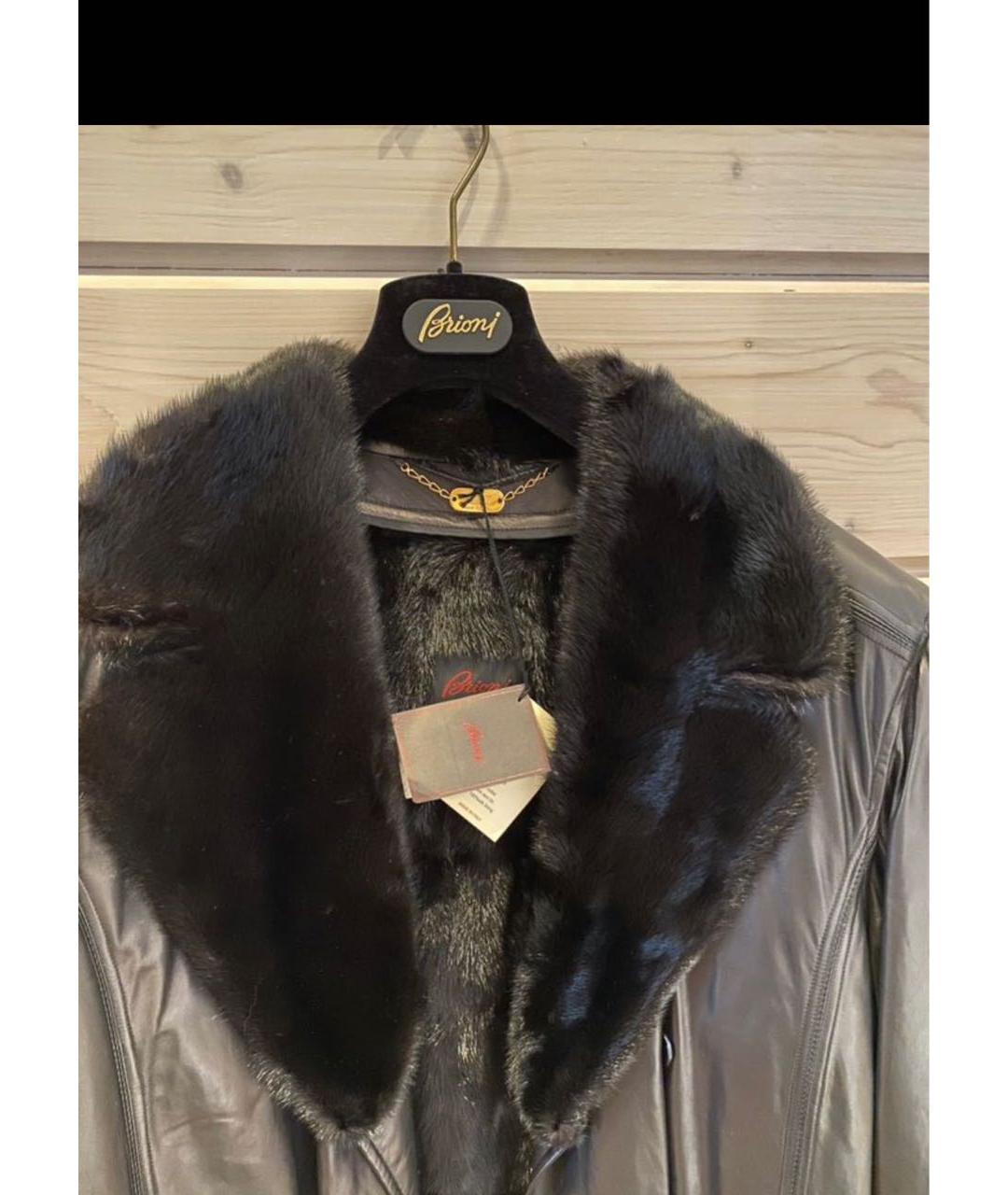 BRIONI Черное кожаное пальто, фото 3