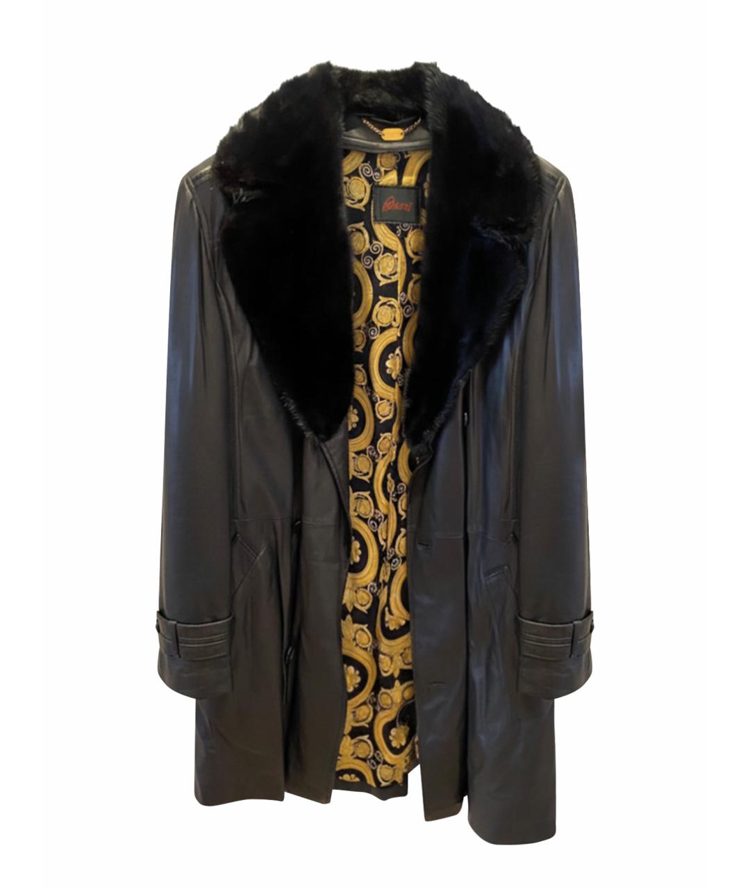 BRIONI Черное кожаное пальто, фото 1