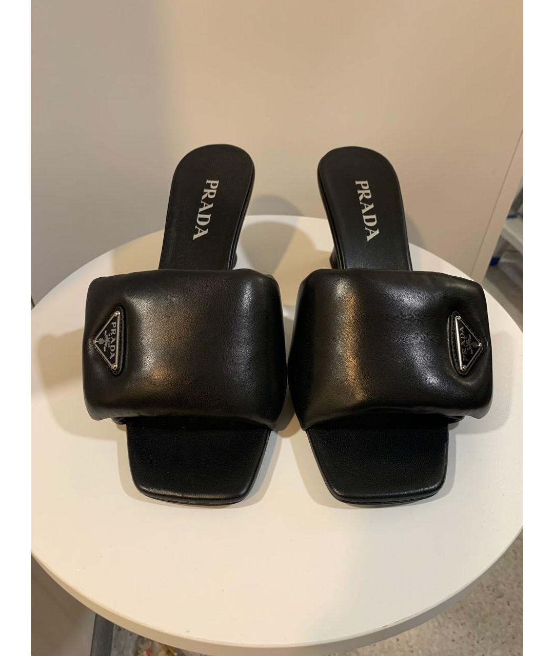 PRADA Черные кожаные босоножки, фото 2