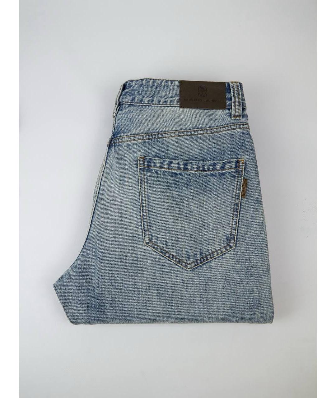 BRUNELLO CUCINELLI Голубые хлопковые прямые джинсы, фото 4