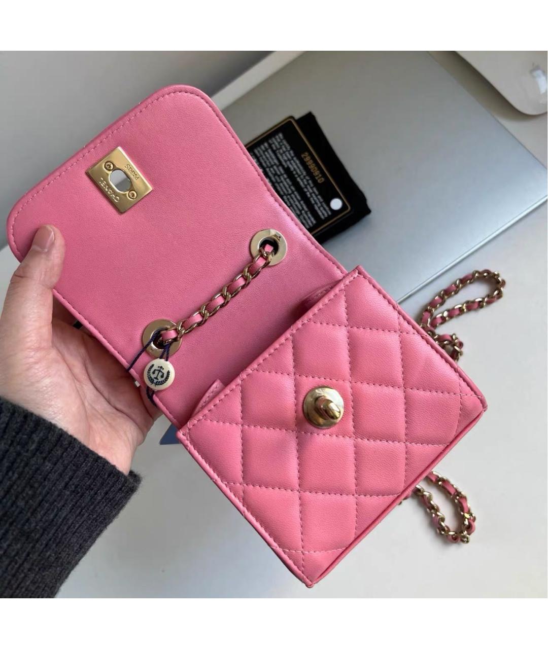 CHANEL Розовая кожаная сумка через плечо, фото 4