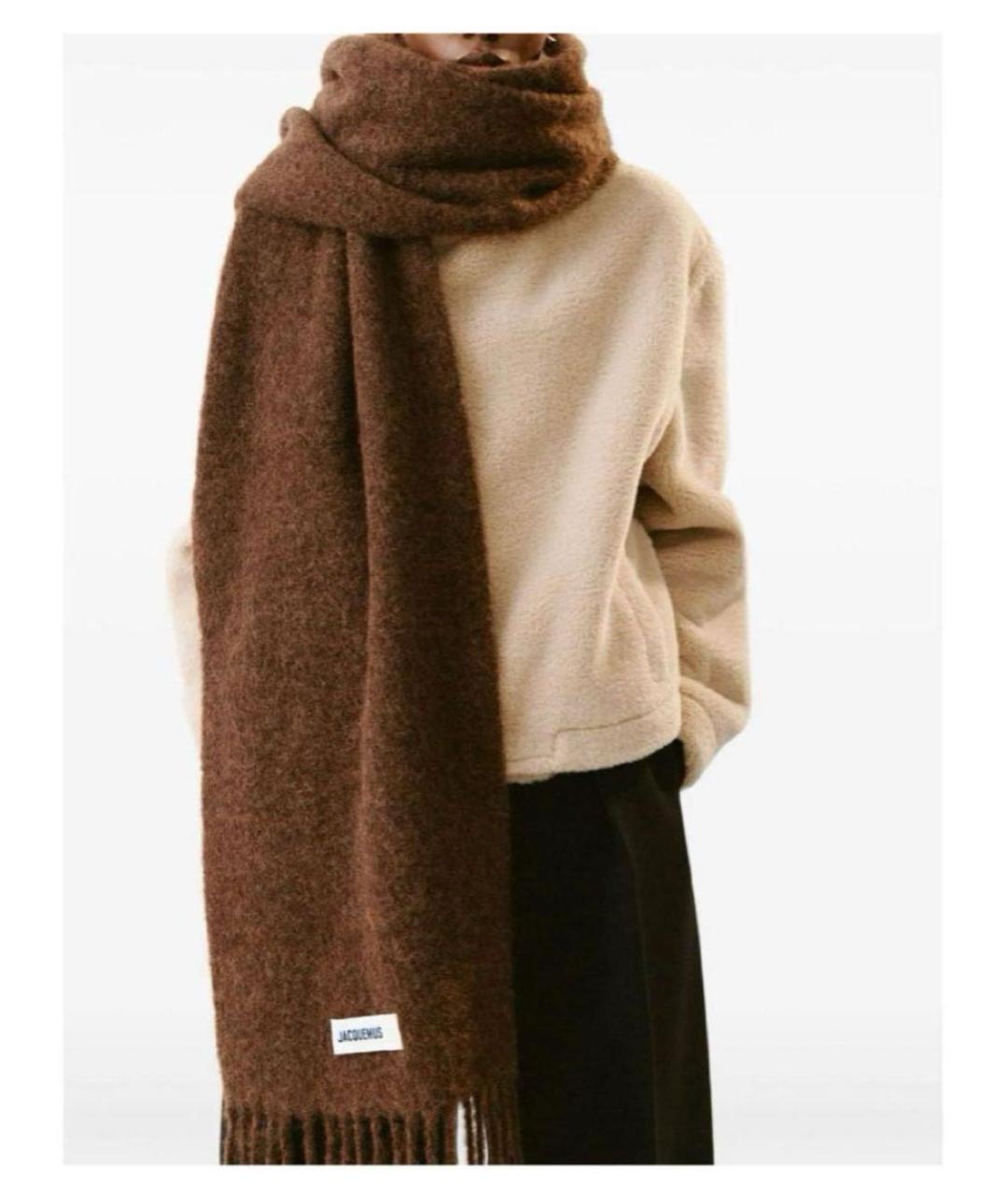 JACQUEMUS Коричневый шерстяной шарф, фото 4