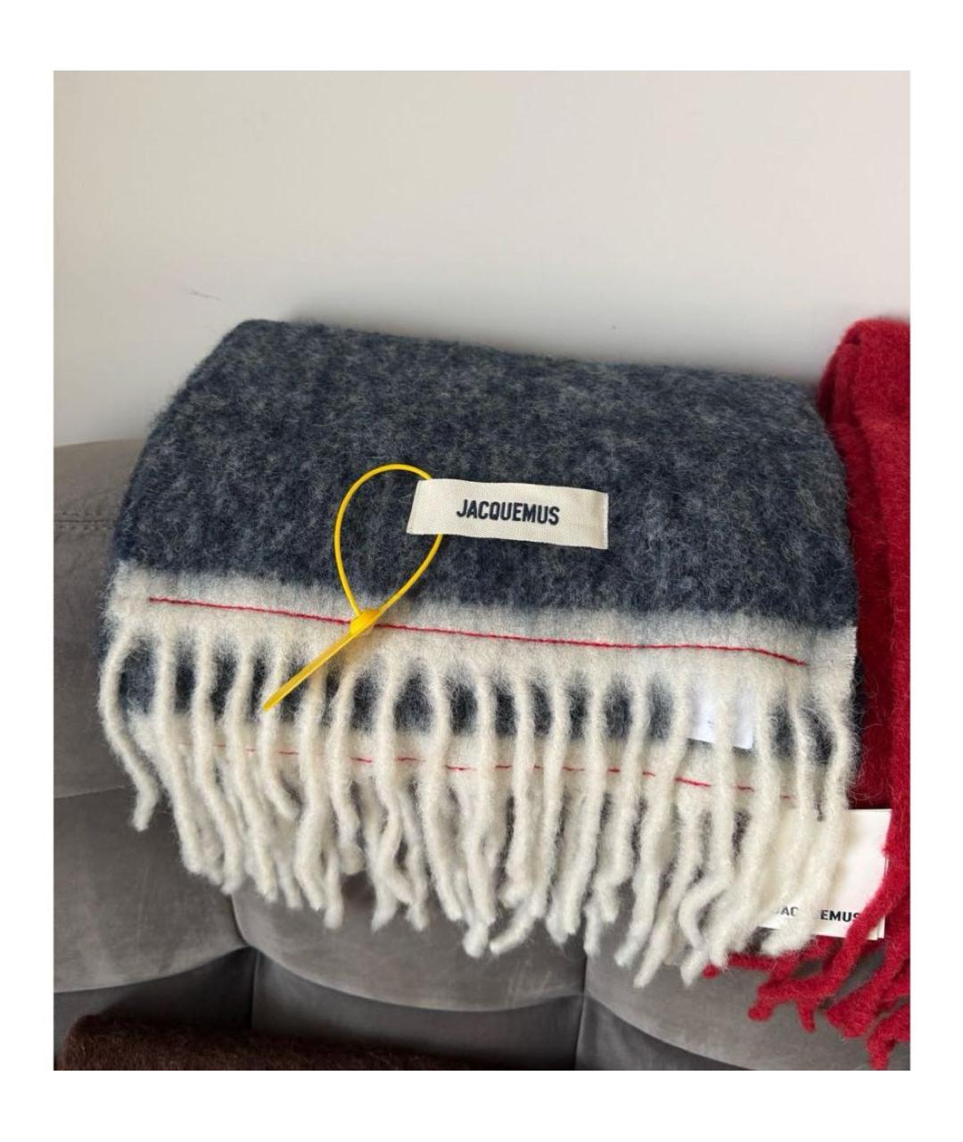 JACQUEMUS Темно-синий шерстяной шарф, фото 4