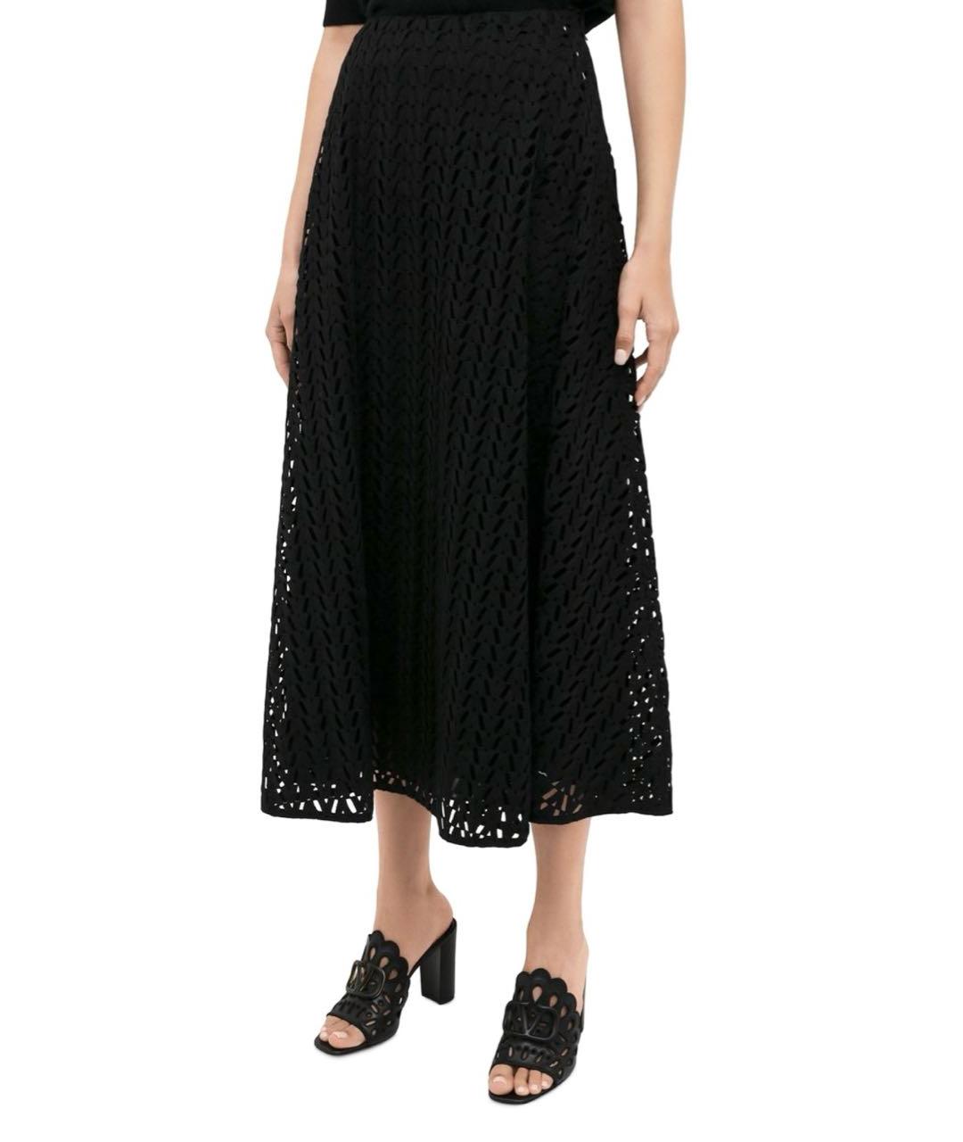 VALENTINO Черная хлопковая юбка миди, фото 3