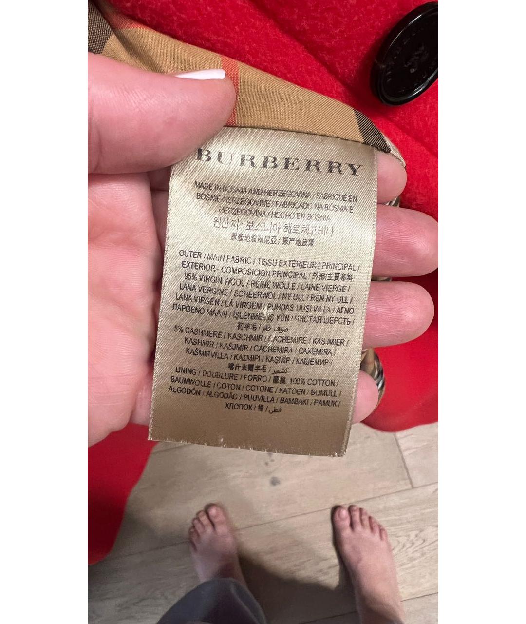 BURBERRY Красное шерстяное пальто, фото 4