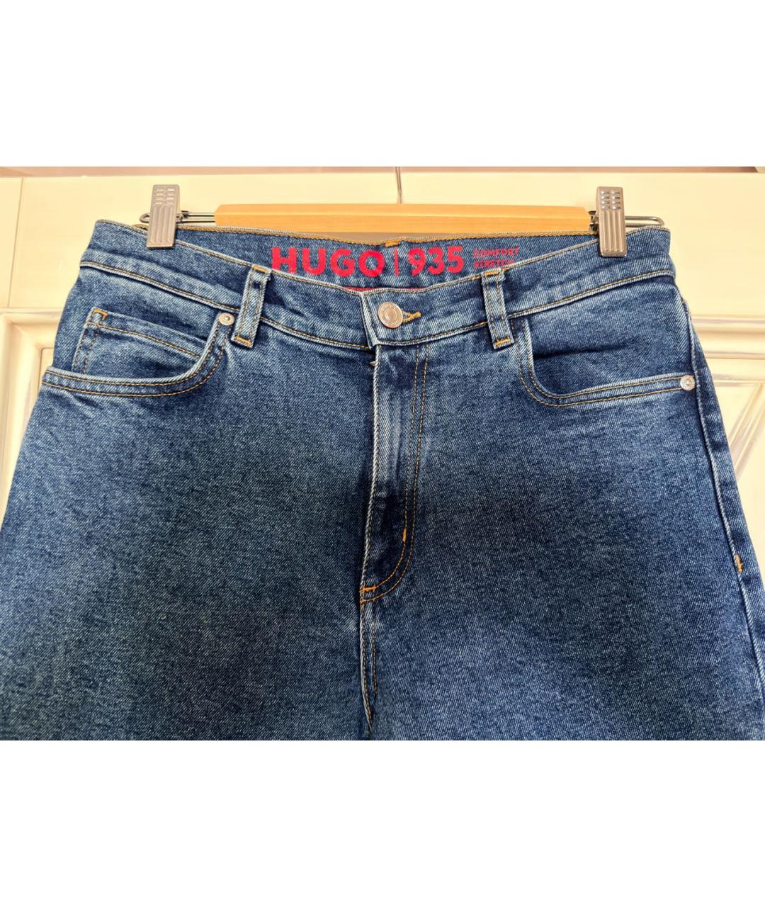 HUGO Синие хлопко-полиэстеровые прямые джинсы, фото 3