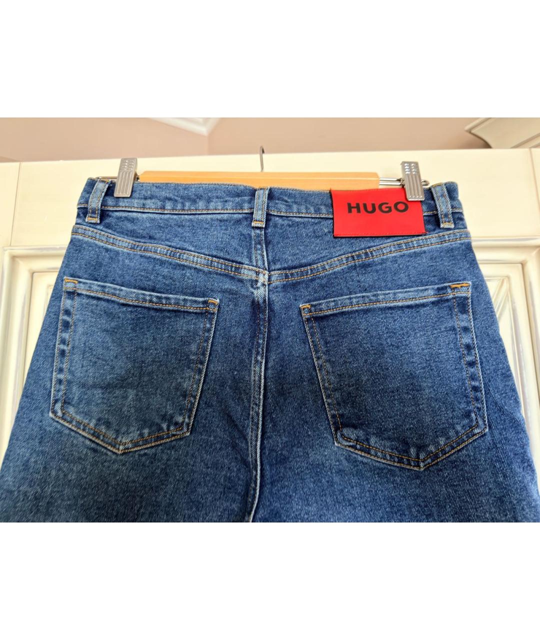 HUGO Синие хлопко-полиэстеровые прямые джинсы, фото 4
